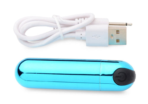 10x Rechargeable Vibrating Metallic Bullet - Blue - TruLuv Novelties