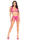 2 Pc Deep - v Lace Bra Top With Cross Back Detail and Panty With Attached Garters - Os - Magenta - TruLuv Novelties