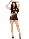 2 Pc Opaque Cut - Out Mini Dress and Layered Fishnet Halter Teddy - Os - Black - TruLuv Novelties