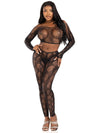 2 Pc Python Net Crop Top and Footless Tights - Os - Black - TruLuv Novelties