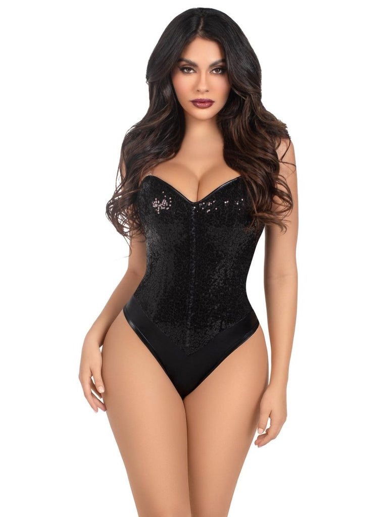 2 Pc Sequin Bodysuit - Large - Black - TruLuv Novelties