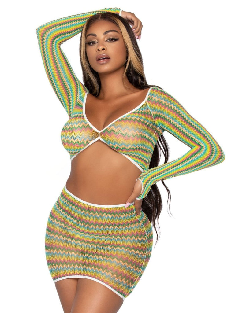 2 Pc Zig Zag Net Crop Top and Mini Dress - One Size - TruLuv Novelties