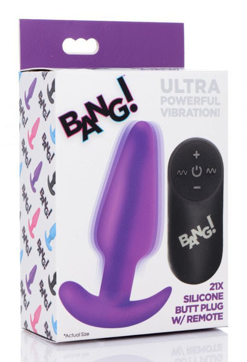 21x Silicone Butt Plug With Remote - Purple - TruLuv Novelties