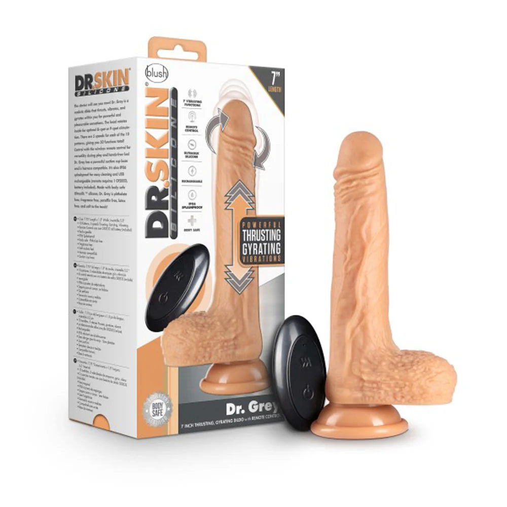 Dr. Skin Silicone Dr. Grey 7.75 in. Thrusting & Gyrating Dildo with Remote Control Beige