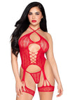 2pc Heart Net Halter Cami and G - String Panty - Os - Red - TruLuv Novelties