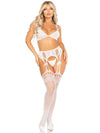 3 Pc Lace Bra Top, G - String, and Garter Belt Stockings O/s - White - TruLuv Novelties