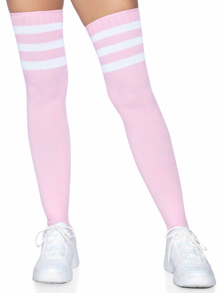 3 Stripes Athletic Ribbed Thigh Highs - One Size - TruLuv Novelties