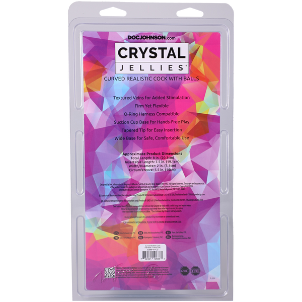 Crystal Jellies - Curved Realistic Cock With Balls - 8 Inch Teal