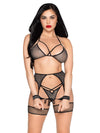 4pc All Tied Up Shimmer Bra and Panty Set - Os - Black/silver - TruLuv Novelties
