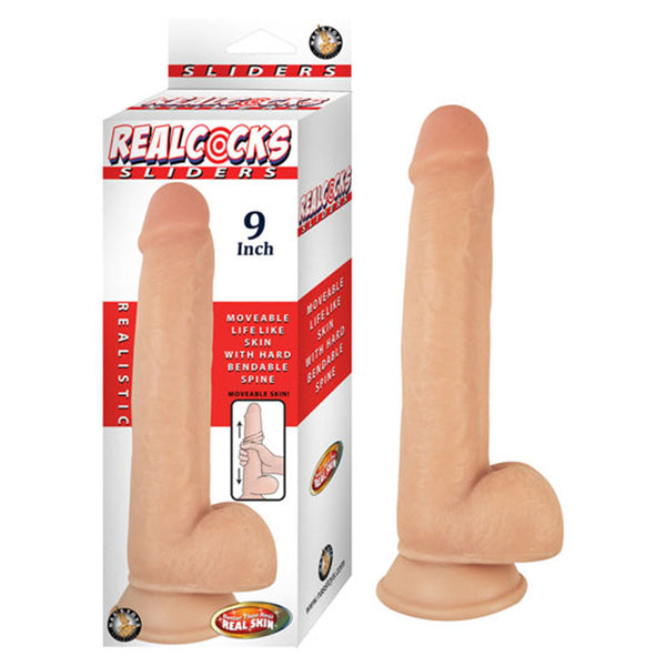 Realcocks Sliders 9 in. Moveable Skin Bendable Dildo Beige