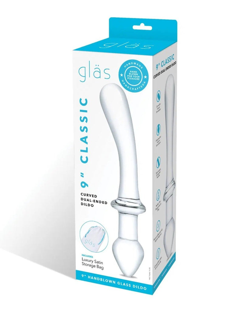 9 Inch Classic Curved Dual-Ended Dildo - Clear - TruLuv Novelties