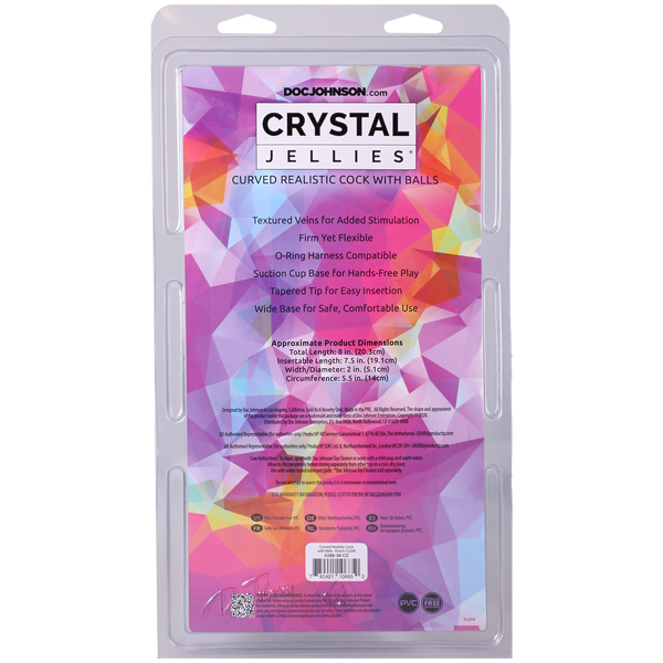 Crystal Jellies - Curved Realistic Cock With Balls - 8 Inch Clear