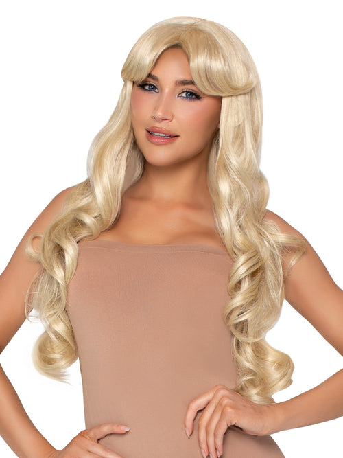 25” Curtain Bang Wavy Wig Blonde