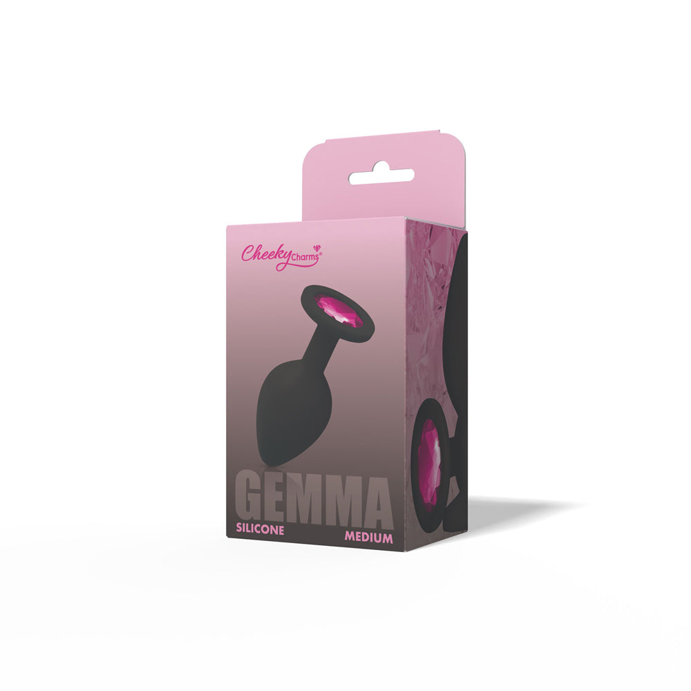 Gemma Pink Gem Black Silicone Plug - Medium