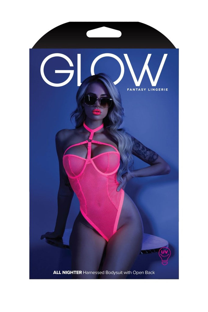 All Nighter Harness Bodysuit - Neon Pink - TruLuv Novelties