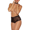 Allure Posh & Spicey High - Waisted Lace Thong with Pearl String and Collar Black O/S - TruLuv Novelties