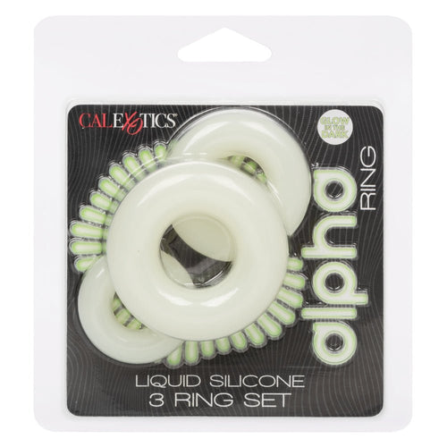 Alpha Glow - in - the - Dark Liquid Silicone 3 Ring Set - White - TruLuv Novelties