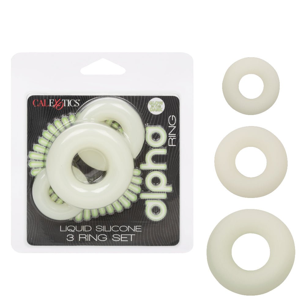 Alpha Glow-in-the-Dark Liquid Silicone 3 Ring Set - White - TruLuv Novelties