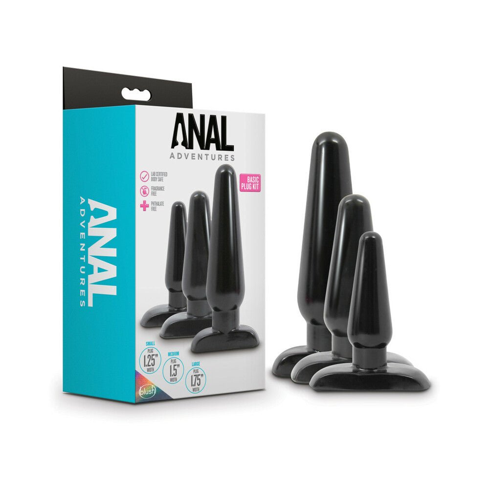 Anal Adventures 3-Piece Basic Plug Kit Black - TruLuv Novelties