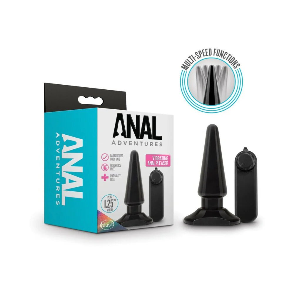 Anal Adventures Basic Vibrating Anal Pleaser Remote - Controlled Plug Black - TruLuv Novelties