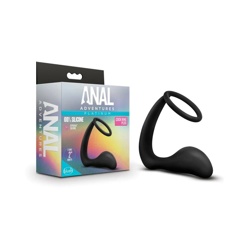 Anal Adventures Platinum Silicone Cock Ring Plug Black - TruLuv Novelties