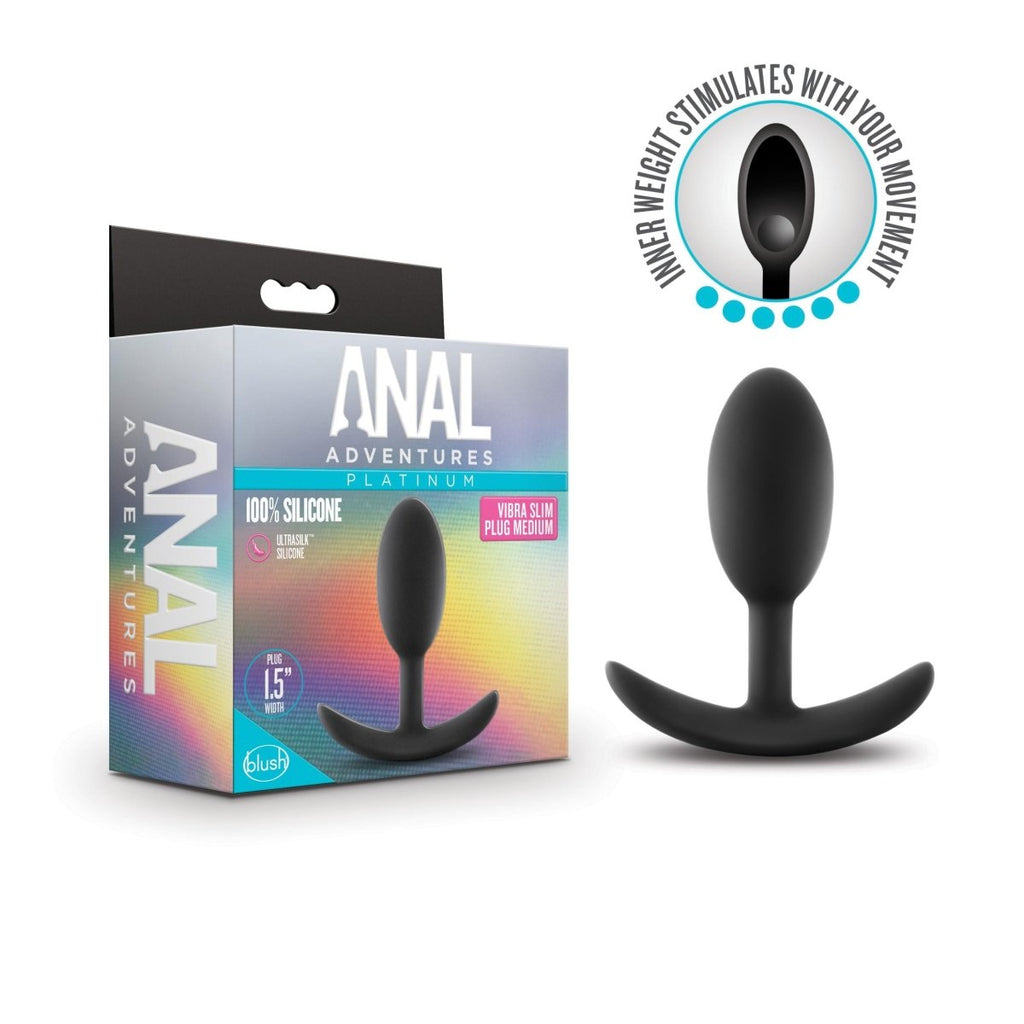 Anal Adventures - Platinum - Silicone Vibra Slim Plug -Medium - Black - TruLuv Novelties