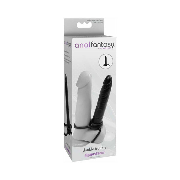 Anal Fantasy Collection Double Trouble 6 in. Dual - Entry Strap - On Dildo Black - TruLuv Novelties