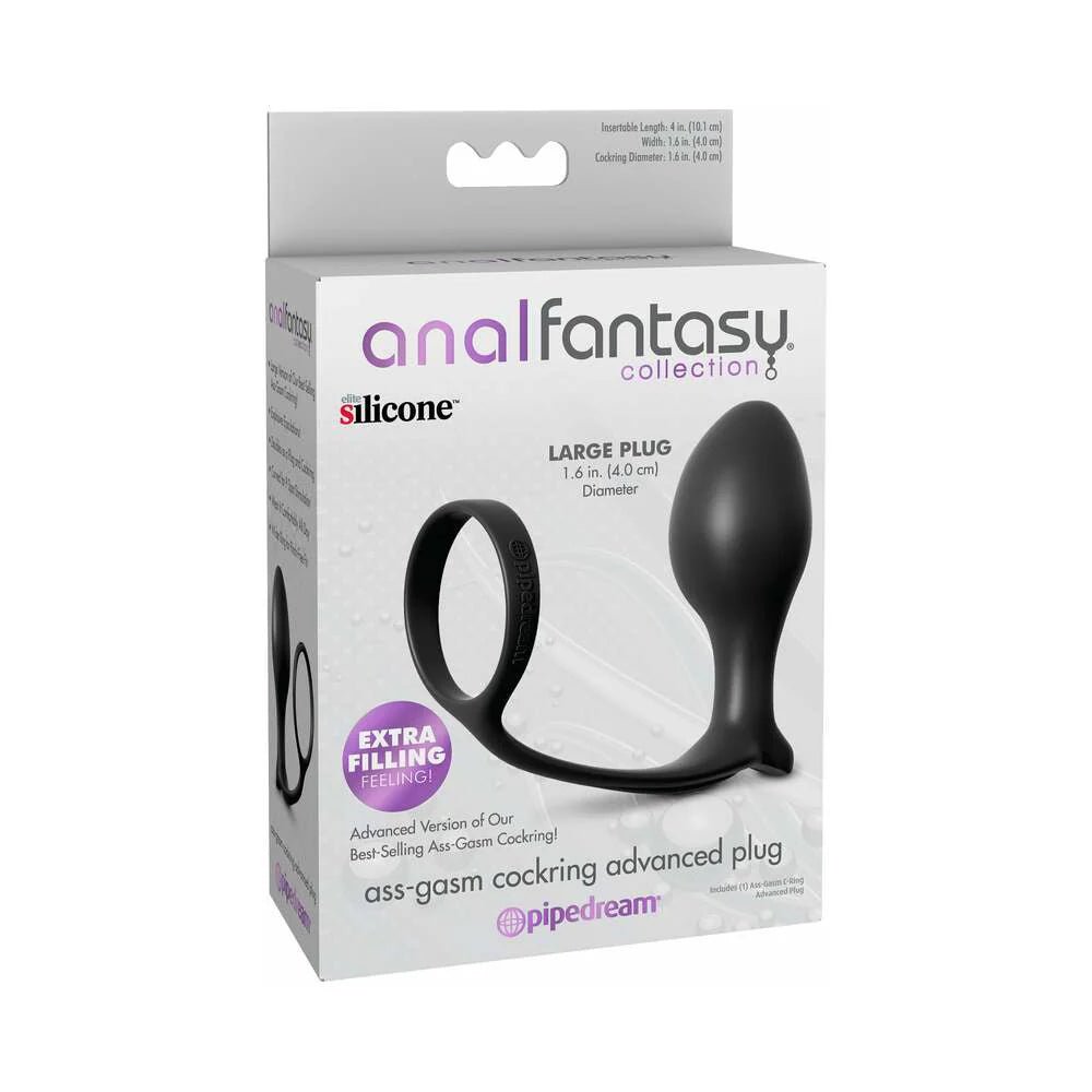 Anal Fantasy Collection Silicone Ass - Gasm Cock Ring Advanced Plug Black - TruLuv Novelties