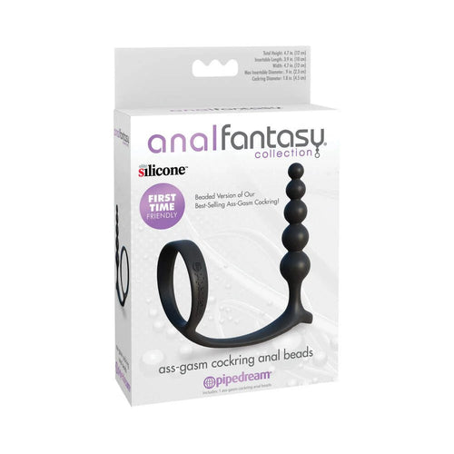 Anal Fantasy Collection Silicone Ass - Gasm Cockring Anal Beads Black - TruLuv Novelties