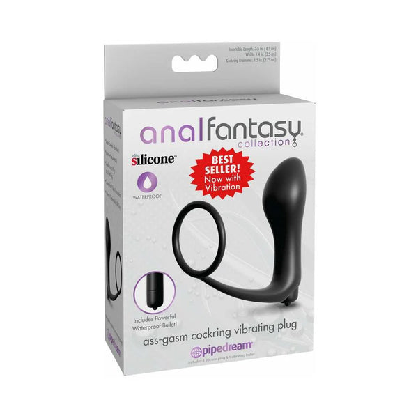 Anal Fantasy Collection Silicone Ass - Gasm Vibrating Cockring & Plug Black - TruLuv Novelties