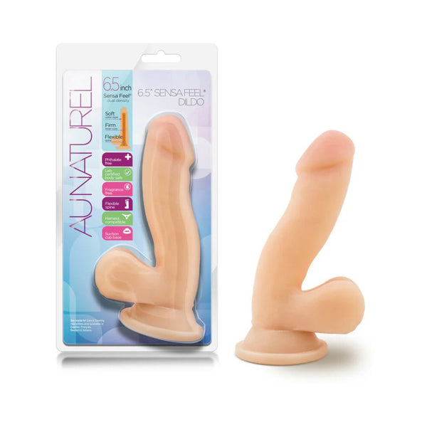 Au Naturel 6.5 in. Posable Dual Density Dildo with Balls Beige - TruLuv Novelties