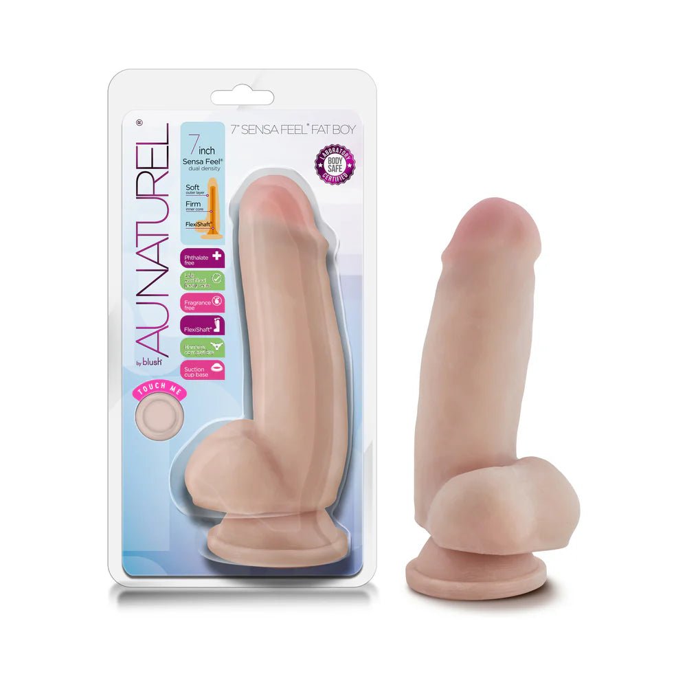 Au Naturel 7 in. Sensa Feel Fat Boy Posable Dual Density Dildo Beige - TruLuv Novelties