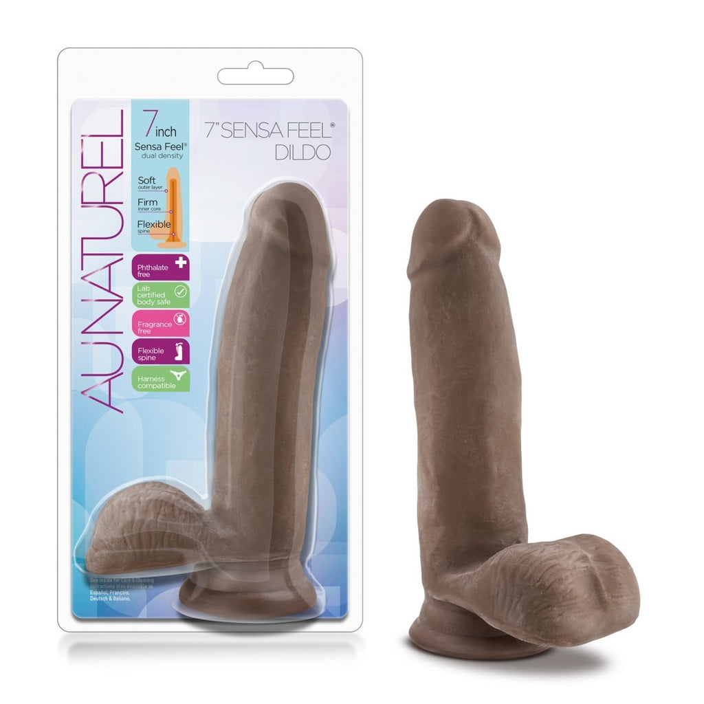 Au Naturel - 7 Inch Sensa Feel Dildo - Chocolate - TruLuv Novelties