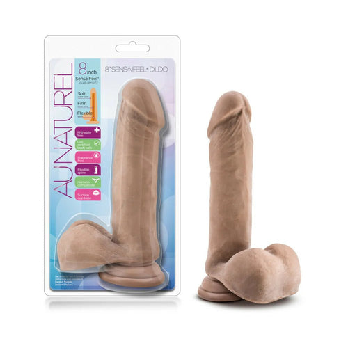 Au Naturel 8 in. Posable Dual Density Dildo with Balls Tan - TruLuv Novelties