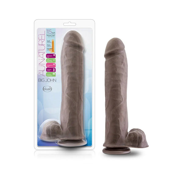 Au Naturel Big John 11.5 in. Posable Dual Density Dildo with Balls Brown - TruLuv Novelties