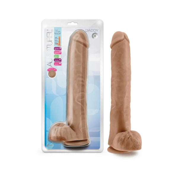 Au Naturel Daddy 14 in. Posable Dual Density Dildo with Balls Tan - TruLuv Novelties