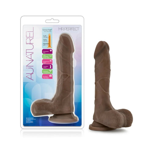 Au Naturel Mister Perfect 8.5 in. Posable Dual Density Dildo with Balls Brown - TruLuv Novelties