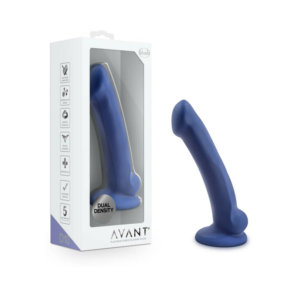Avant D10 Ergo Mini 7 in. Dual Density Silicone Dildo Indigo - TruLuv Novelties