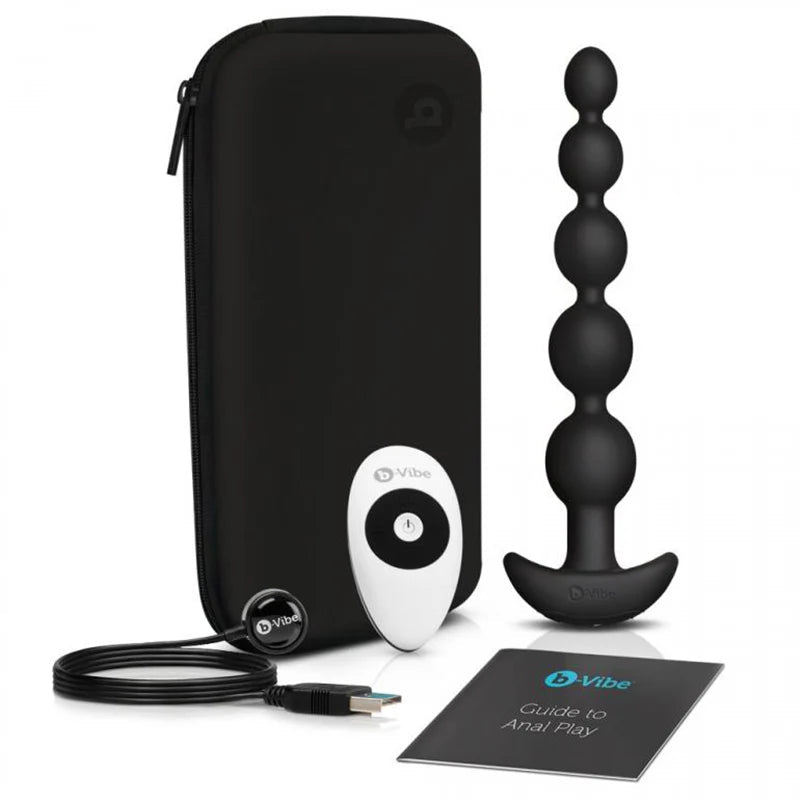 b - Vibe Cinco Rechargeable Remote - Controlled Vibrating Anal Beads Plug Black - TruLuv Novelties