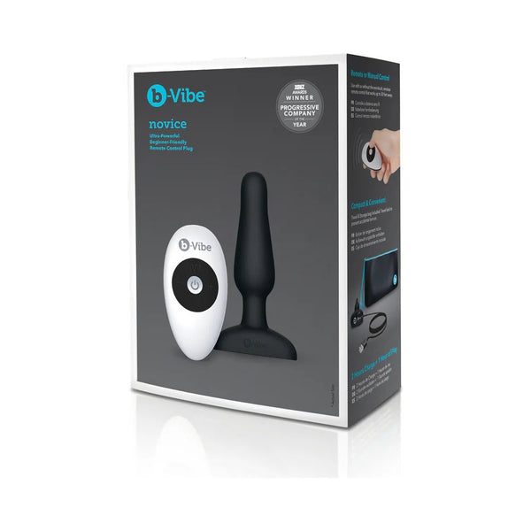 b - Vibe Novice Rechargeable Remote - Controlled Vibrating Silicone Anal Plug Black - TruLuv Novelties