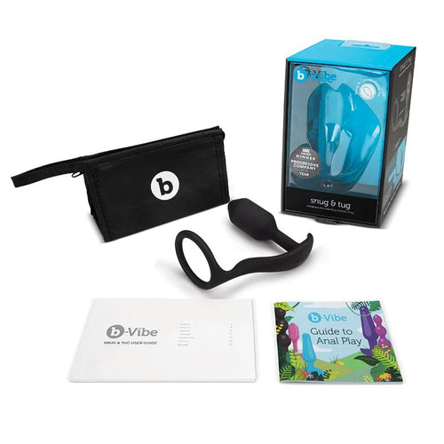 b - Vibe Snug & Tug Weighted Silicone Anal Plug with Cockring Black - TruLuv Novelties