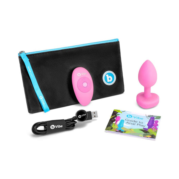 b - Vibe Vibrating Heart Anal Plug with Heart - Shaped Jewel Base Small/Medium Pink - TruLuv Novelties