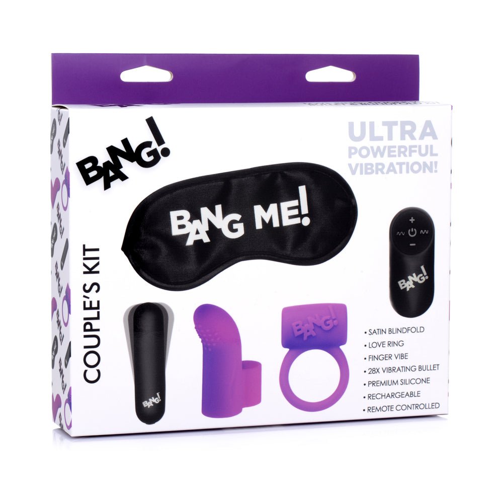 BANG! Couple's Love Ring, Finger Vibe, Bullet & Blindfold Kit Purple - TruLuv Novelties