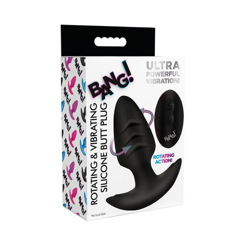 BANG! Rotating & Vibrating Silicone Butt Plug with Remote Black - TruLuv Novelties