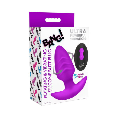 BANG! Rotating & Vibrating Silicone Butt Plug with Remote Purple - TruLuv Novelties