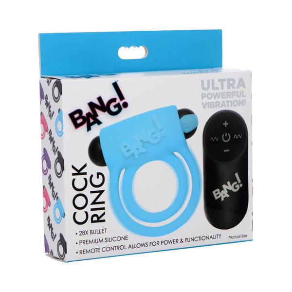 BANG! Silicone Cock Ring & Bullet with Remote Control Blue - TruLuv Novelties