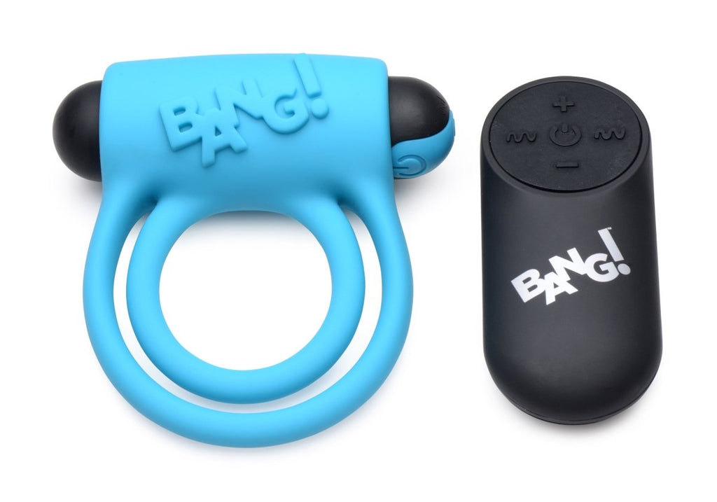 Bang - Silicone Cockring and Bullet With Remote Control - Blue - TruLuv Novelties