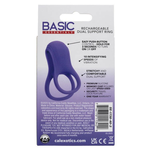 Basic Essential Rechargeable Dual Support Ring - Purple - TruLuv Novelties