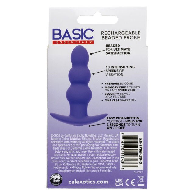 Basic Essentials Rechargeable Beaded Probe - Purple - TruLuv Novelties