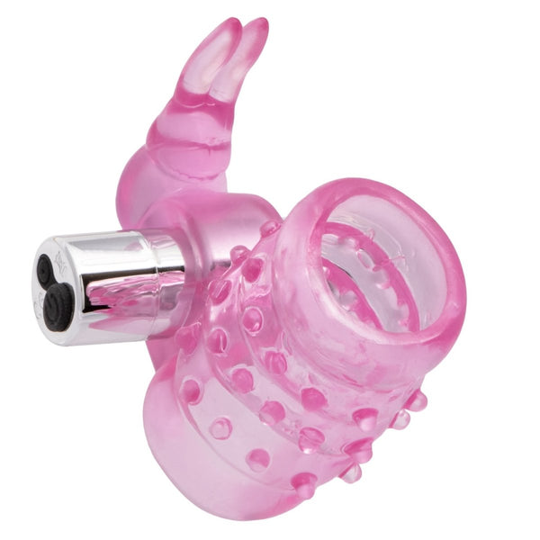 Basic Essentials Stretchy Vibrating Bunny Enhancer - Pink Rechargeable - TruLuv Novelties